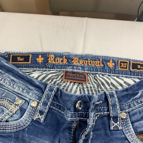 Rock Revival Women Yui Easy Bootcut Embellished Gem Pockets Blue Jeans Sz 30 - Picture 7 of 11